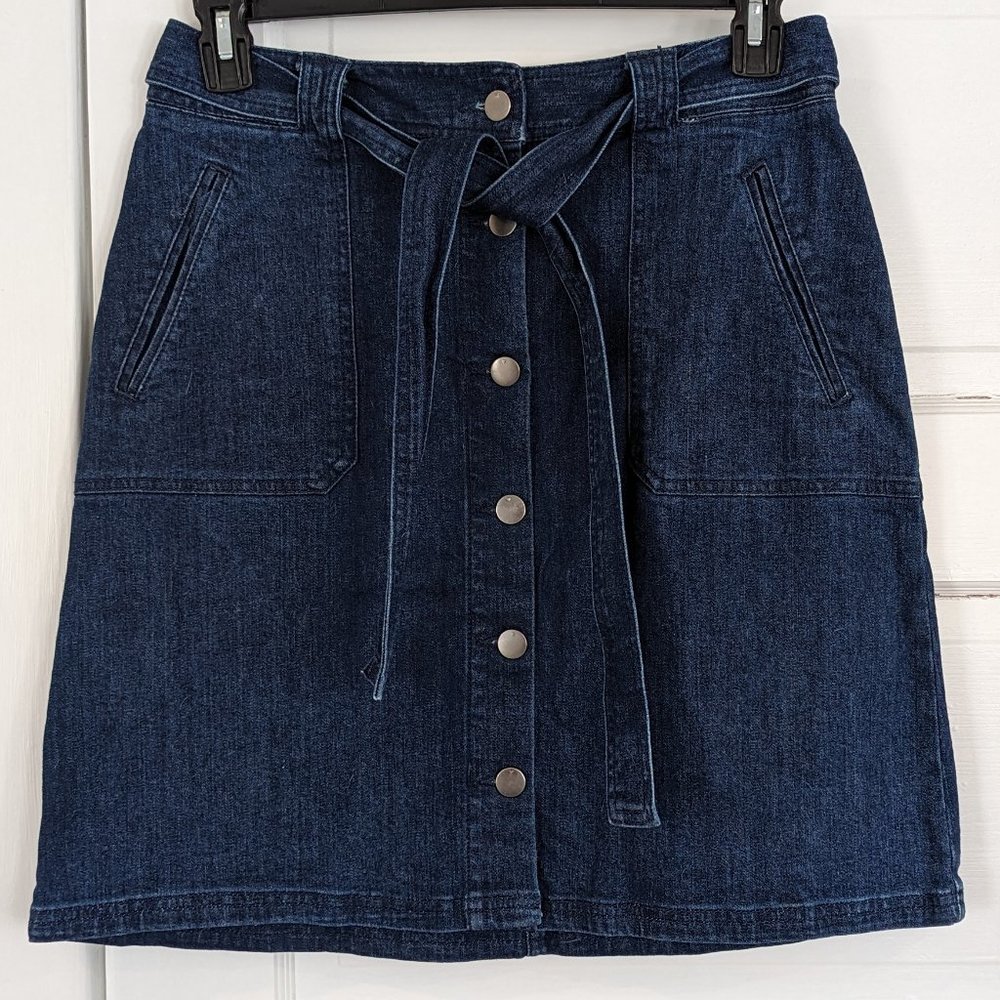 A New Day Button & Tie Belt Denim Mini Skirt with Pockets
